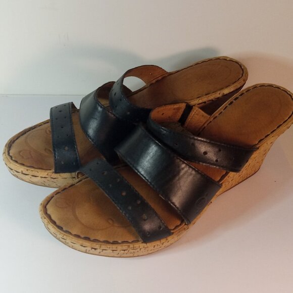 BORN Black Strappy Sandals Criss Cross Wedge Women Leather Shoes Size 8M - Picture 11 of 13